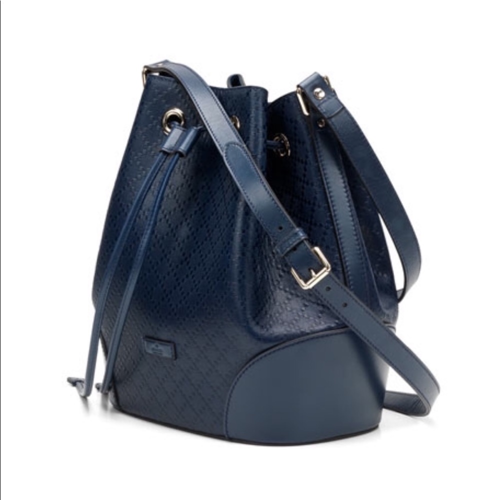 Gucci Bright Diamante Leather Bucket Bag, Navy